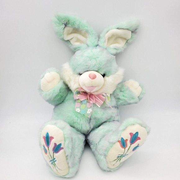 VTG‎ Dan Dee Hoppy Hopster 28" Large EASTER BUNNY Mint Green Tulip Flowers Paws - Picture 2 of 9
